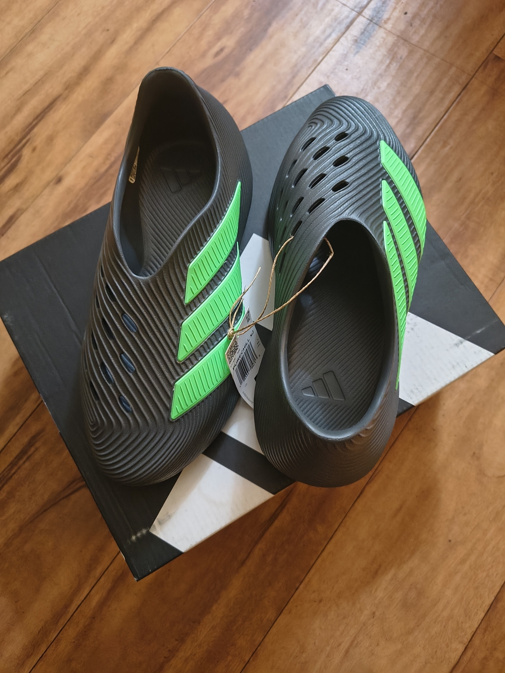 Adidas Kids Pure chill Slides - Black with Bright Green Stripes